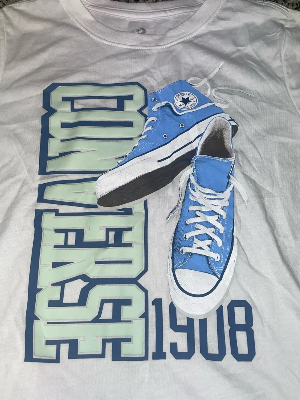 Converse White Tee with Blue Sneaker Graphic Girls Size M (10-11) | NWT